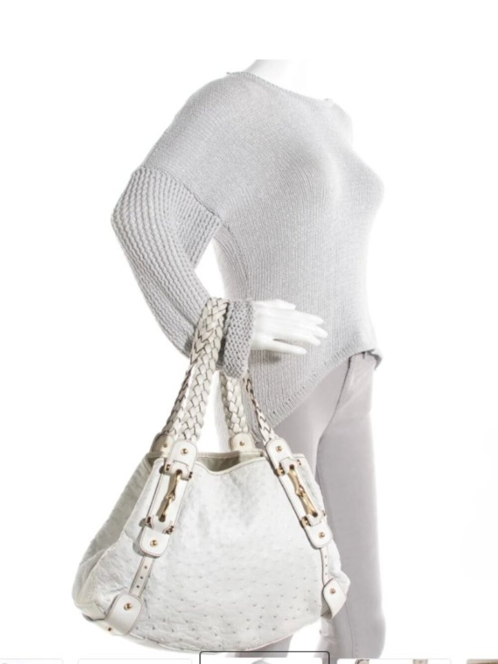 Gucci Rare Tom Ford Era Ostrich Pelham Hobo Bag Braided Double Strap Top Handles